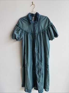 Free People Teal Puff Sleeve Maxi Dress